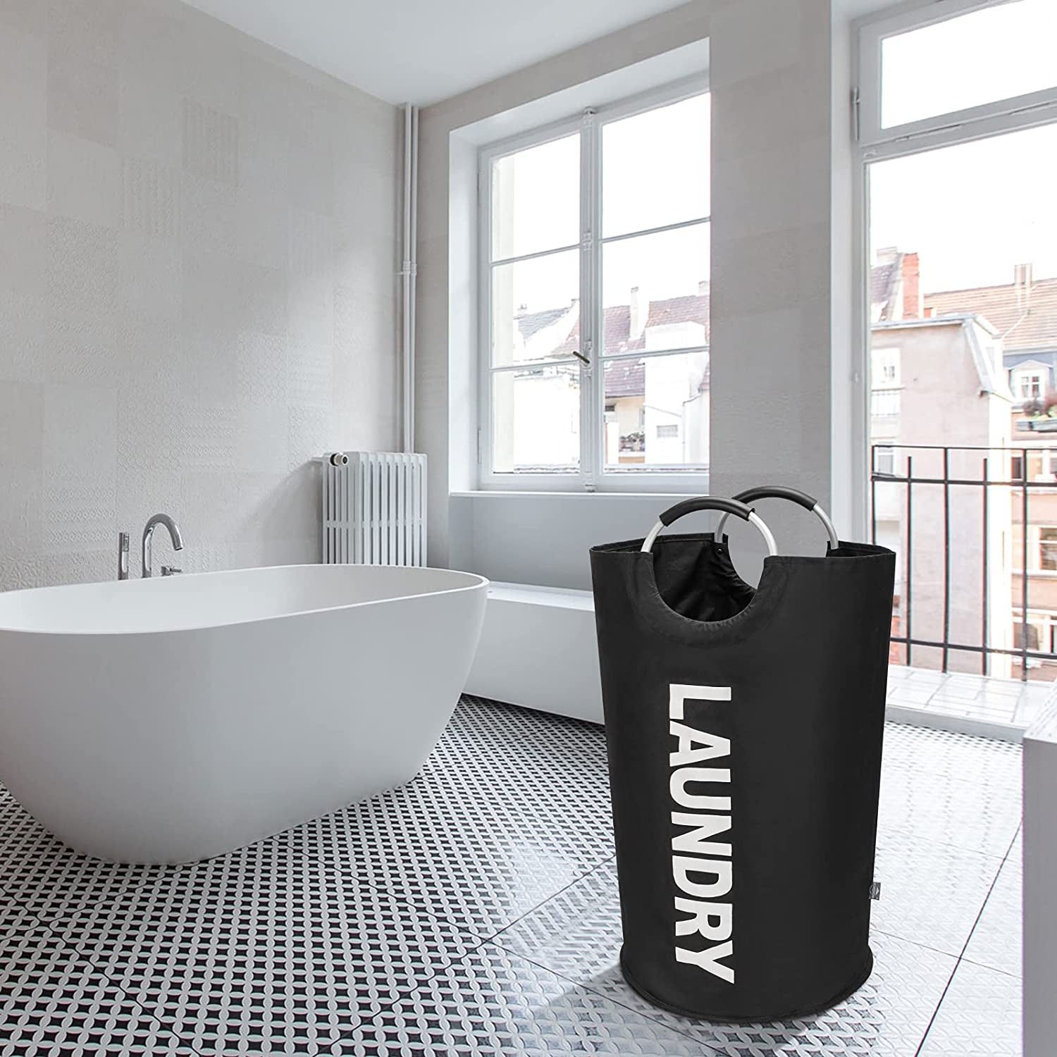 90L Large Collapsible Laundry Basket – Freestanding Tall Clothes Hamper & Foldable Washing Bin for Home, Dorm & Travel (Black)