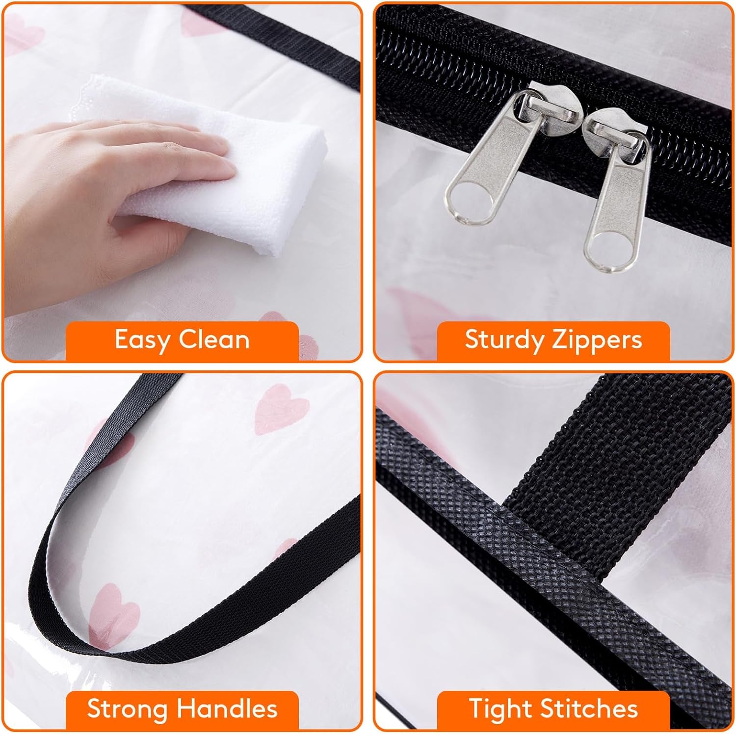 4-Pack Clear Heavy-Duty PVC Storage Bags – 40L Foldable Clothes Organizers with Reinforced Handles & Lids for Bedding, Wardrobe & Underbed Use