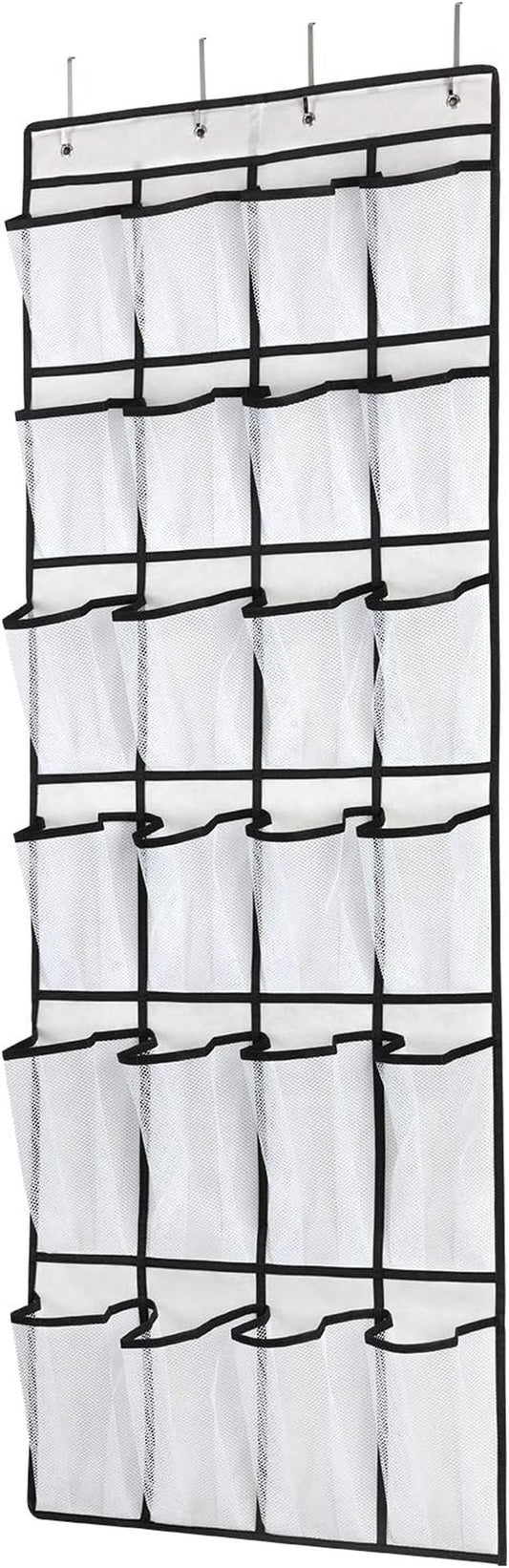 Over-the-Door Hanging Shoe Organizer – 24 Large Mesh Pockets Shoe Rack for Men, Women & Kids – Space-Saving Door Storage Bag (White)