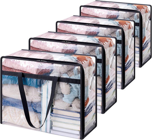 4-Pack Clear Heavy-Duty PVC Storage Bags – 40L Foldable Clothes Organizers with Reinforced Handles & Lids for Bedding, Wardrobe & Underbed Use