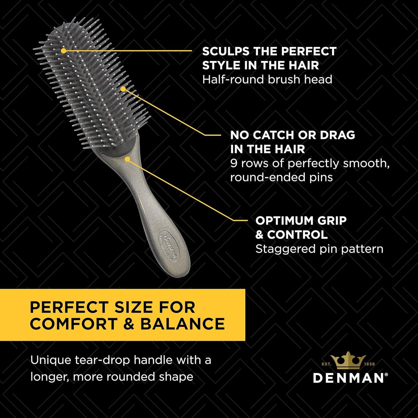 D4 Silver 9-Row Curly Hair Styling Brush – Professional Detangling & Curl Defining Brush for Long Hair, Women & Men