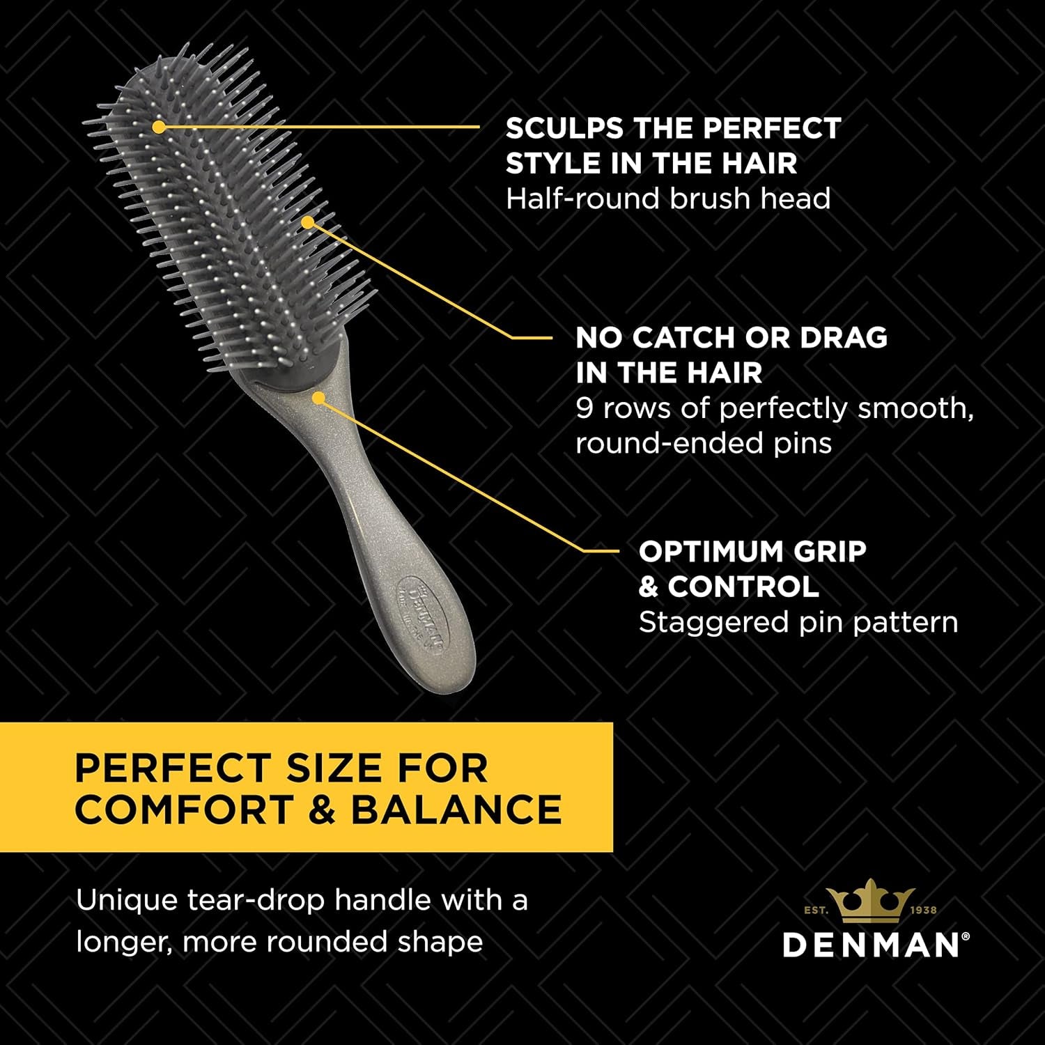 D4 Silver 9-Row Curly Hair Styling Brush – Professional Detangling & Curl Defining Brush for Long Hair, Women & Men