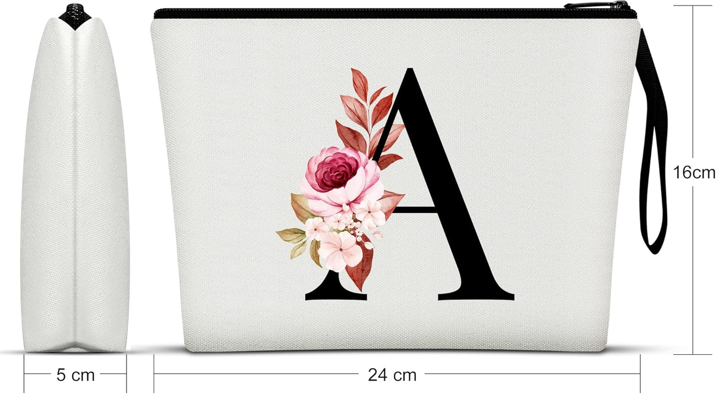A-Z Personalized Makeup Bag – Monogram Cosmetic Pouch for Women, Mom, Best Friend, Bride & Bridesmaids – Birthday Gift & Travel Organizer (Initial A)