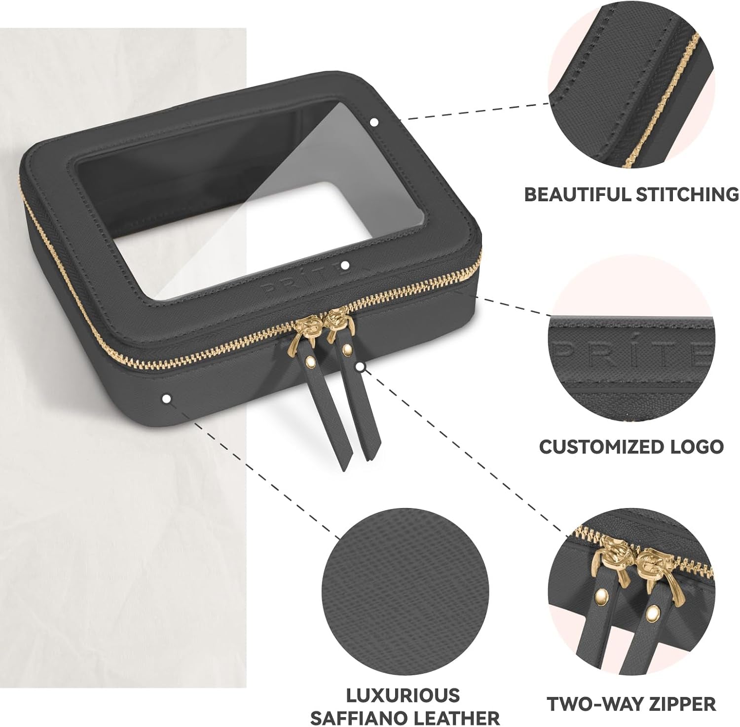 Clear Makeup Bag with Gift Box – Waterproof Black Travel Toiletry Organizer with Double Zippers for Cosmetics & Car Essentials