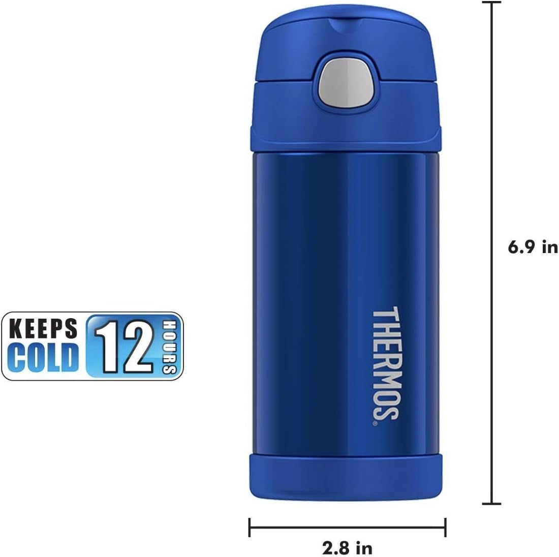 Thermos Funtainer 12-Ounce Bottle – Vacuum Insulated Stainless Steel Kids Water Bottle with Straw, Blue