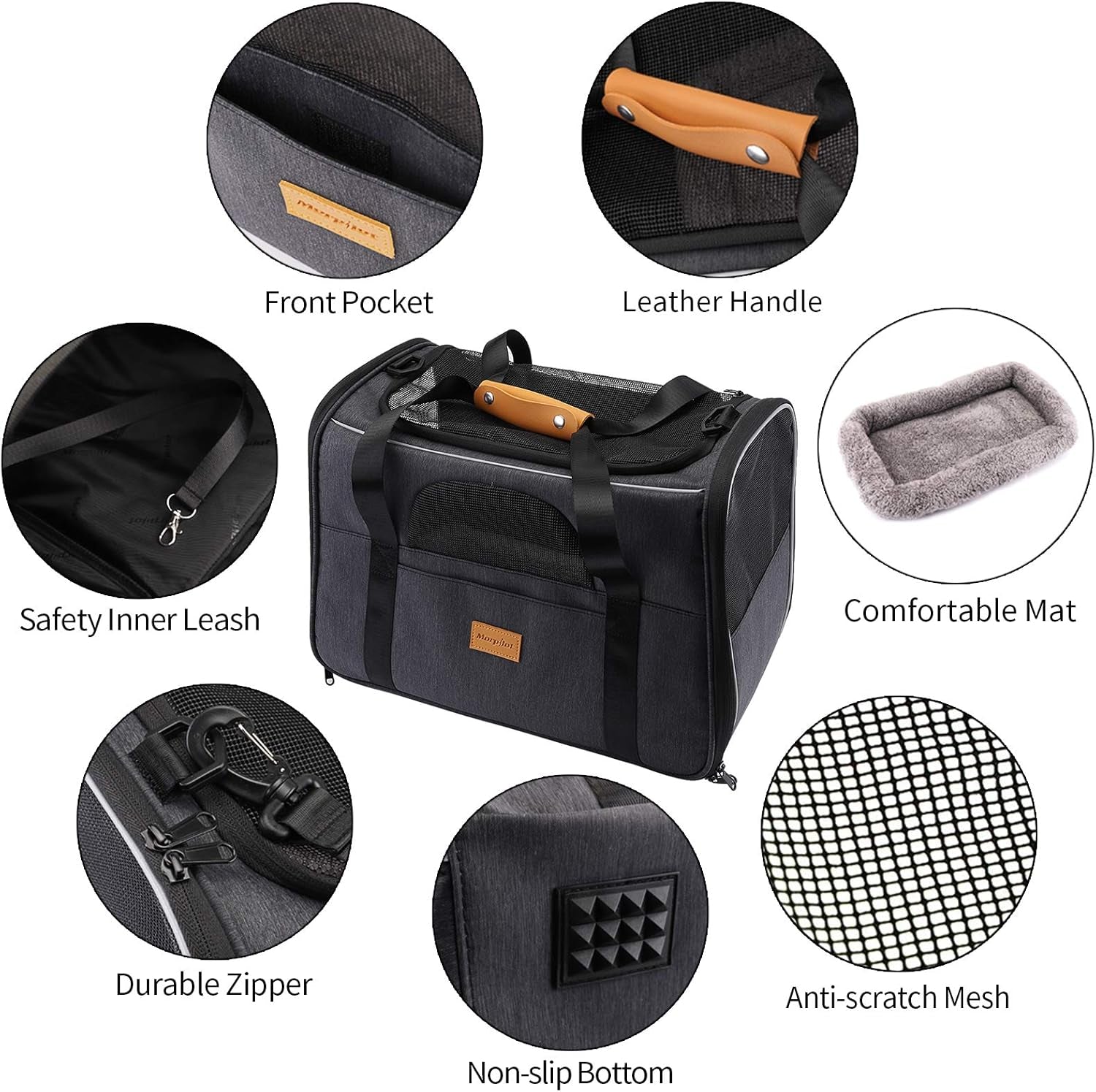 Portable Cat & Small Dog Carrier – Foldable Soft-Sided Pet Travel Bag with Shoulder Strap, Removable Mat & Bowl – Airline Approved