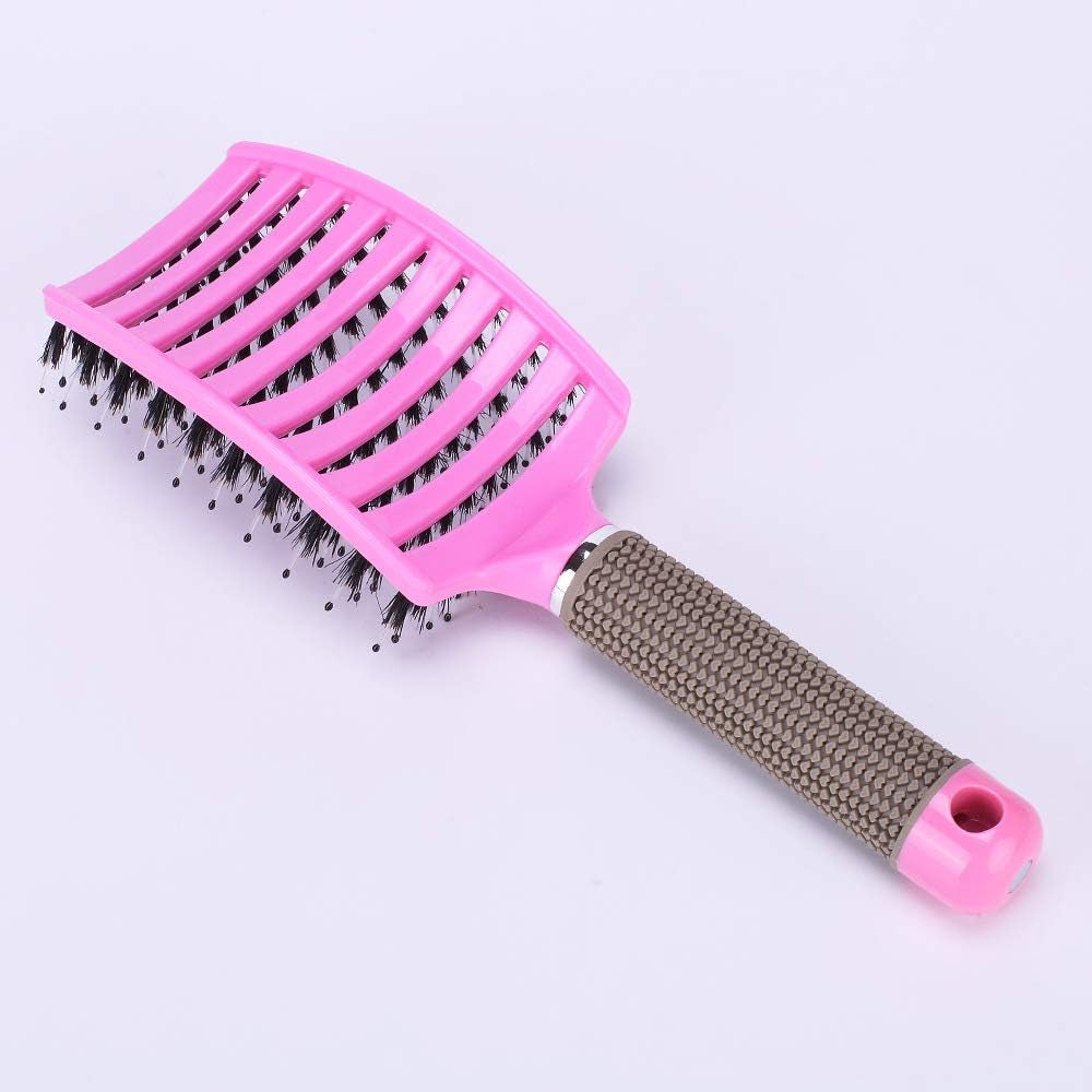 Boar Bristle Hair Brush Set – Curved & Vented Detangling Brushes for Smoothing, Styling & Shine (Pink + Purple)