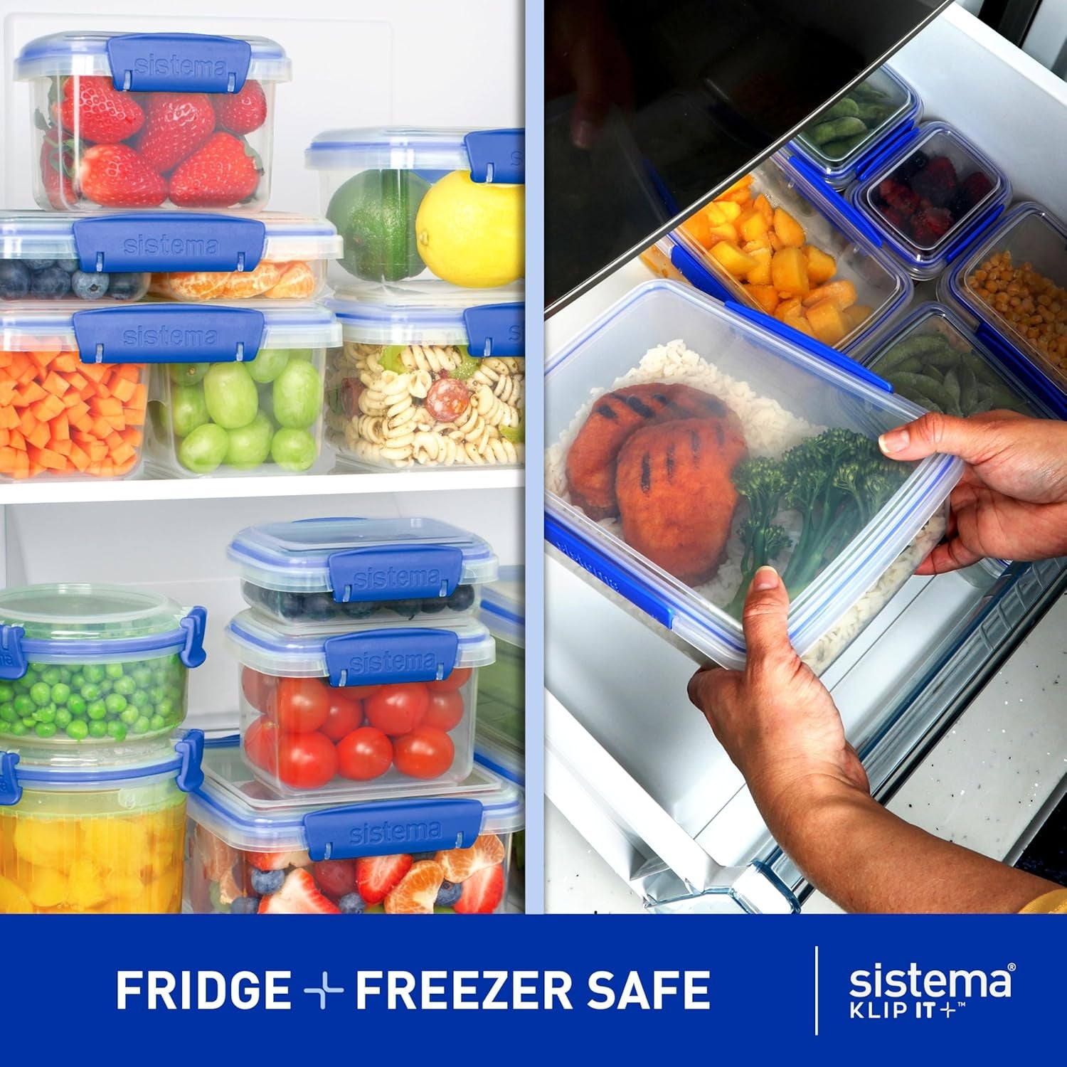 KLIP IT 7L Food Storage Container – Stackable BPA-Free Plastic Box with Airtight Lid & Blue Clips for Fridge/Freezer