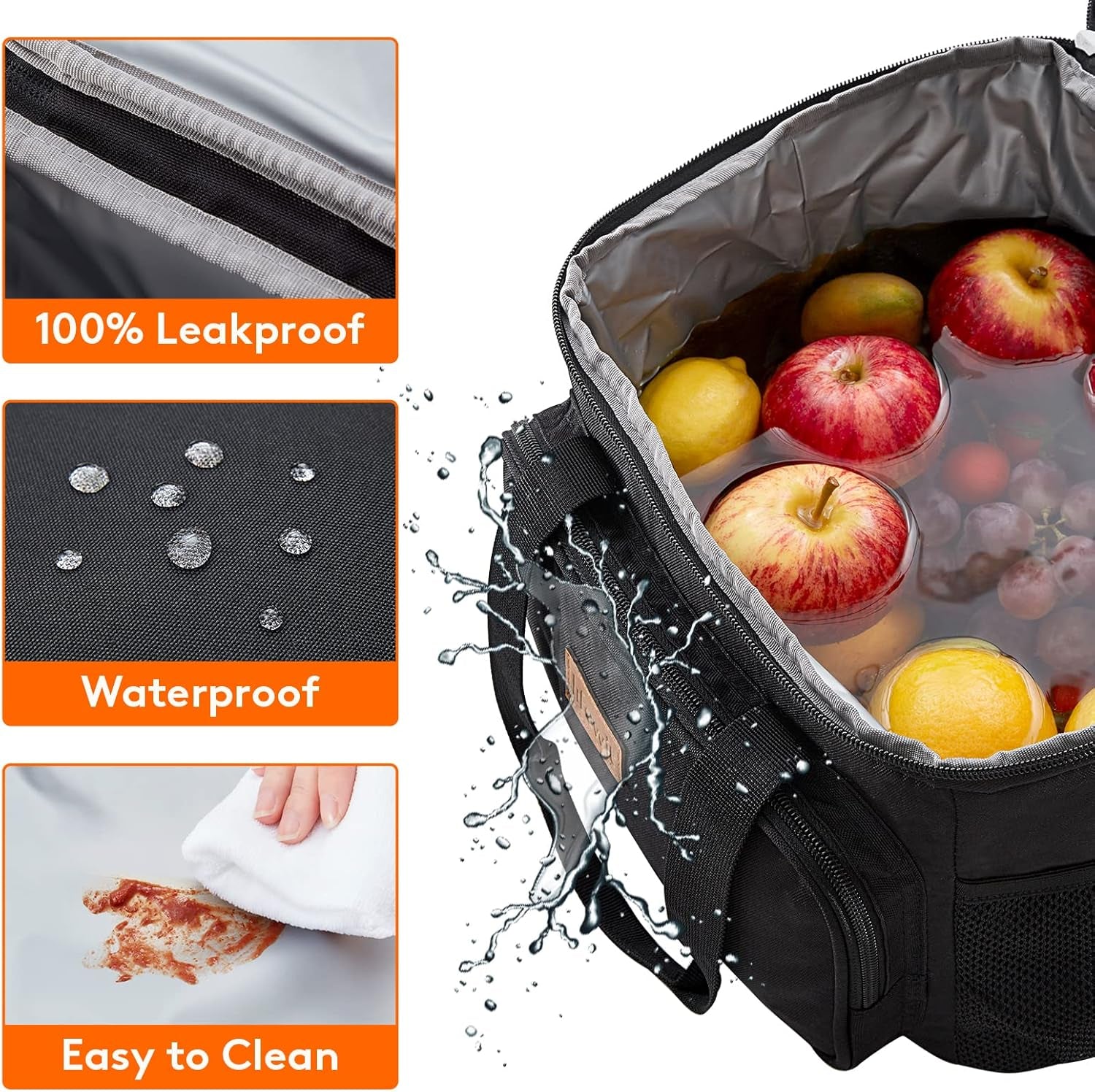 15L Insulated Cooler Lunch Bag – Fits 24 Cans, Leakproof & Portable for Work, School, Beach, Picnic – Black
