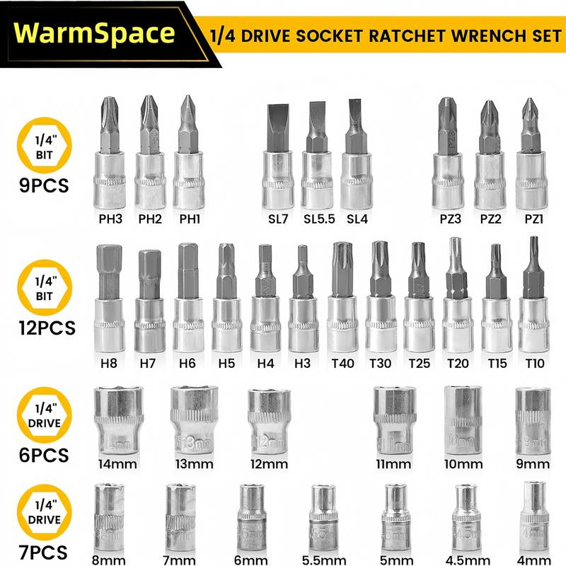 53/46-Piece Car Repair Tool Set – Ratchet Torque Wrench, Spanner, Screwdriver & Socket Combo Kit for Bicycle, Auto & Mechanic Use