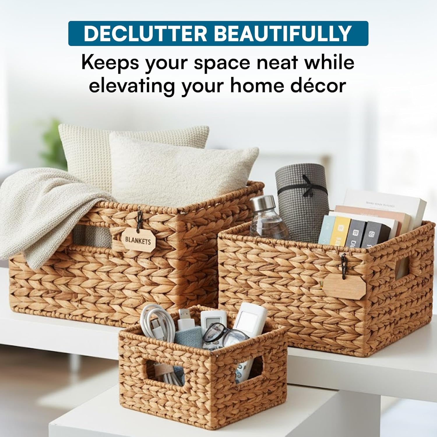 STO-02882 Nesting Banana Leaf Baskets – 3-Pack Multisize Natural Handwoven Storage Bins for Home, Closet & Decorative Use