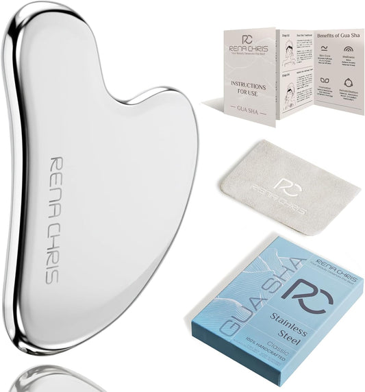 Stainless Steel Gua Sha Facial Tool – Silver Edition for Jawline Sculpting, Puffiness Reduction & Skin Massage – Premium Skincare Gift