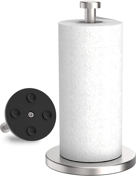 Free-Standing Stainless Steel Kitchen Roll Holder – Waterproof & Rustproof Paper Towel Stand with Suction Cups for Cookhouse, Bathroom & Outdoor Use (Silver)