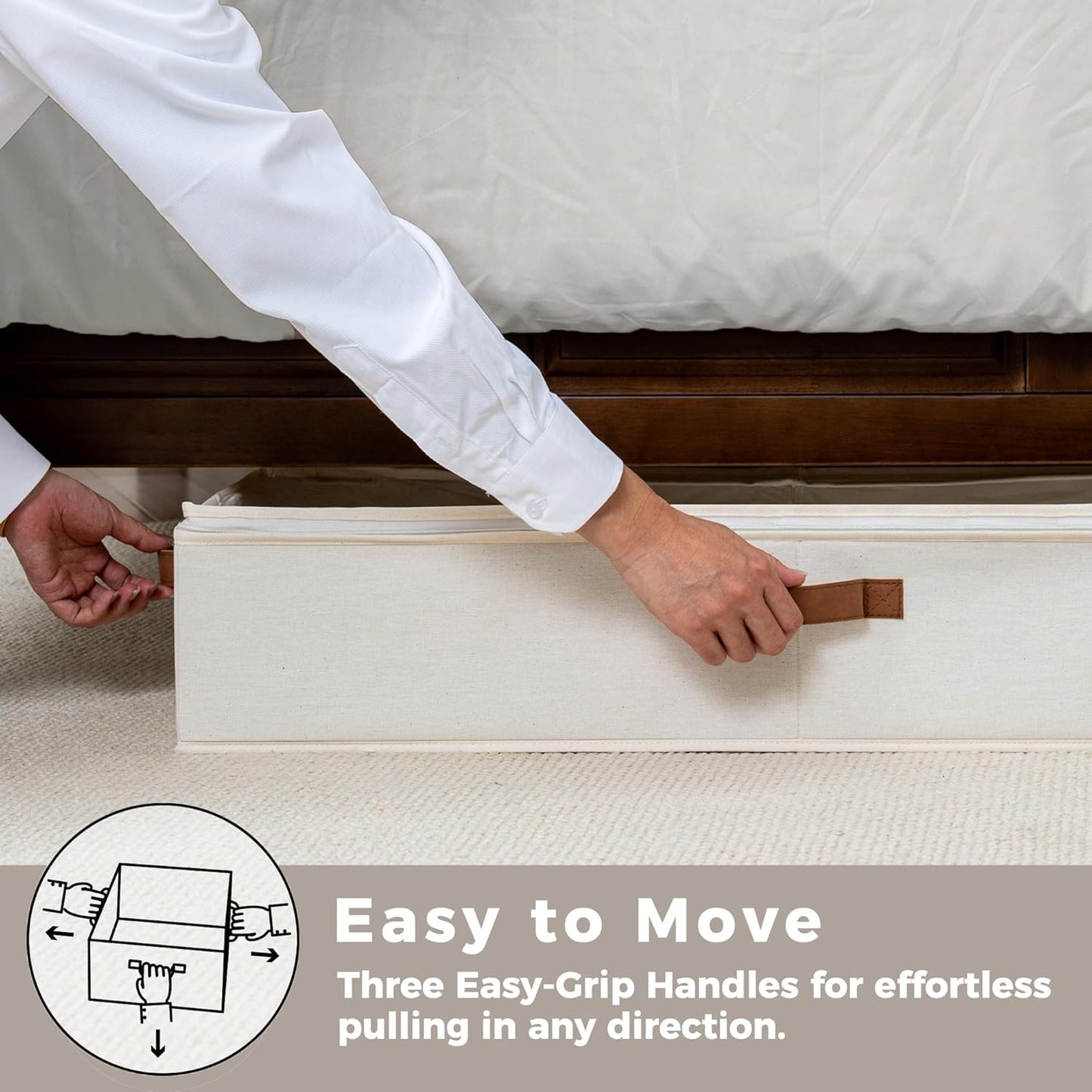 Underbed Storage Boxes with Lids – 2-Pack Large Rigid Containers for Clothes, Bedding & Bedroom Accessories, Ultra-Thick Ivory White Organisers