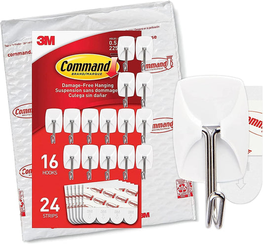GP067-16NA Small Wire Hooks – 16-Pack White Adhesive Wall Hardware for Lightweight Hanging, Damage-Free & Easy to Install