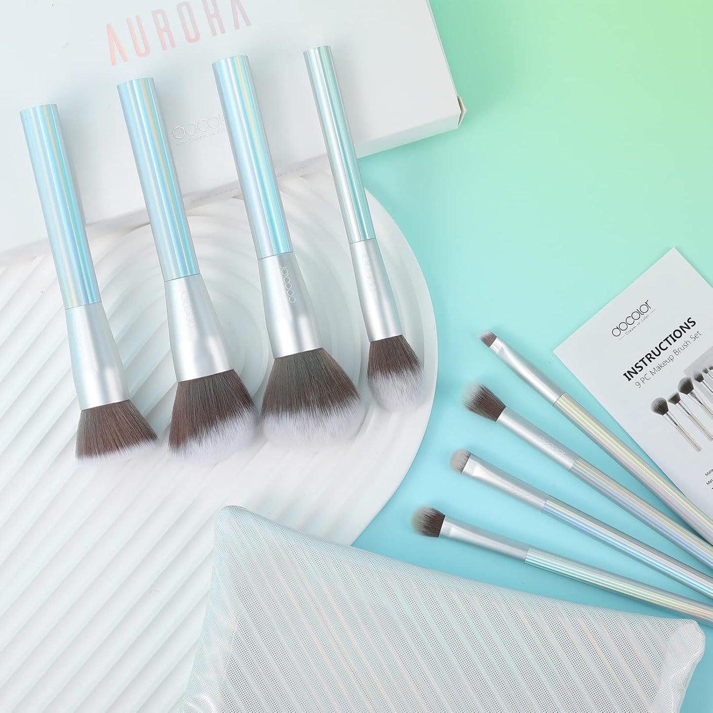 AURORA 9-Piece Makeup Brush Set with Gift Bag – Premium Synthetic Kabuki Brushes for Foundation, Blending, Powder, Blush, Concealer & Eyeshadow