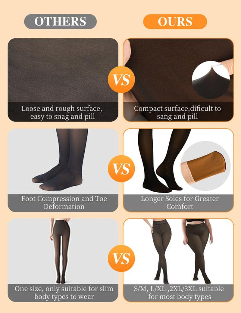 MueznaMuezna 5 SHADES Magic Fleece Lined Leggings – Closed Foot Tights with Light to Brown Fur  Plus Size Thermal Tights with Unique Metal Texture for Fall & Winter Comfort