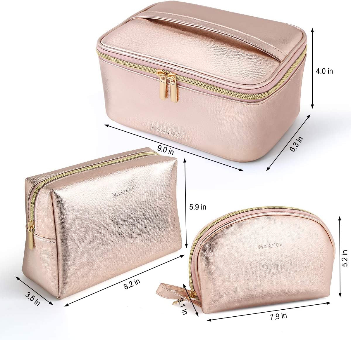 3-Piece Waterproof Makeup Bag Set – Travel Cosmetic Organizer Toiletry Pouches with Zipper for Women – Portable Wash Bags for Skincare, Beauty & Accessories