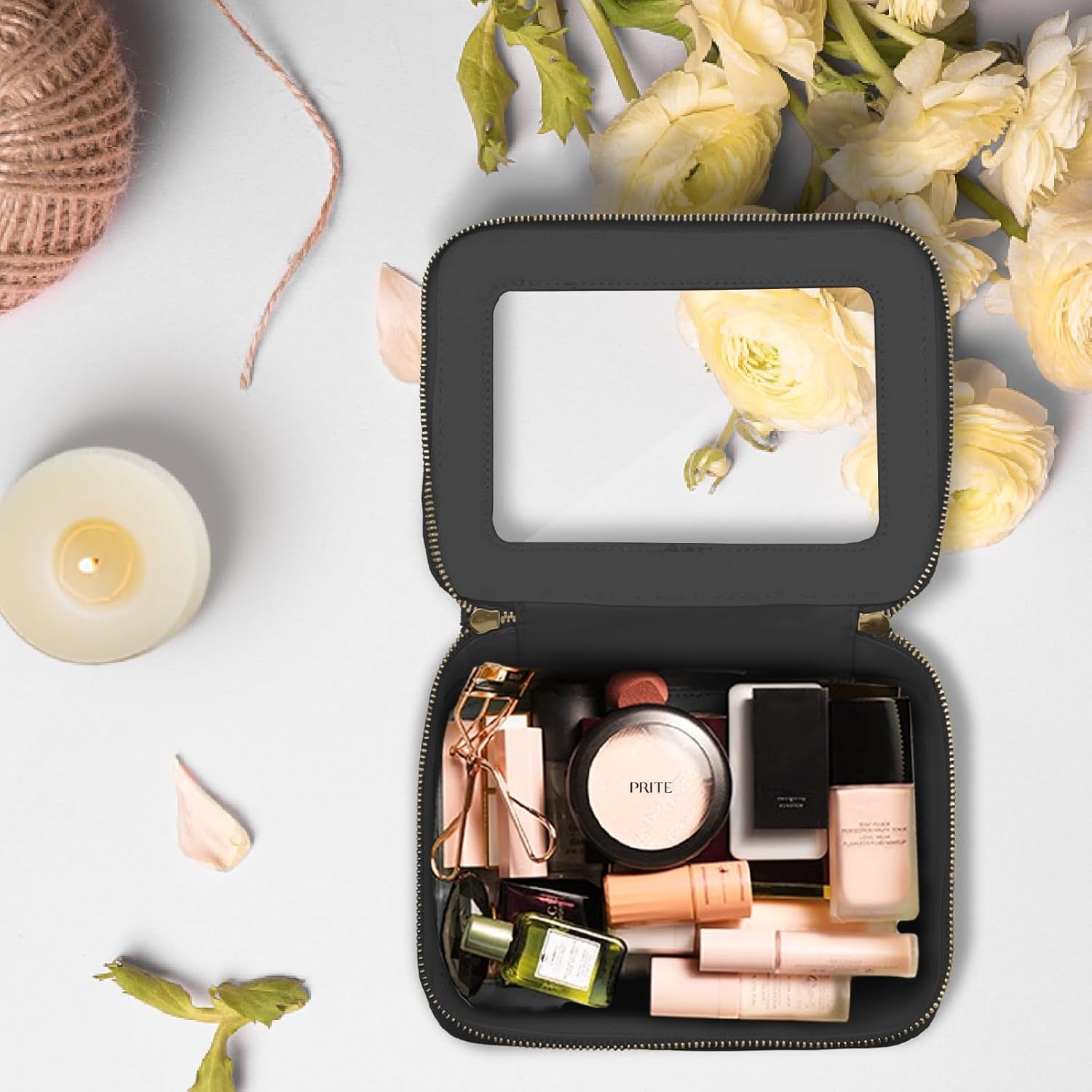 Clear Makeup Bag with Gift Box – Waterproof Black Travel Toiletry Organizer with Double Zippers for Cosmetics & Car Essentials