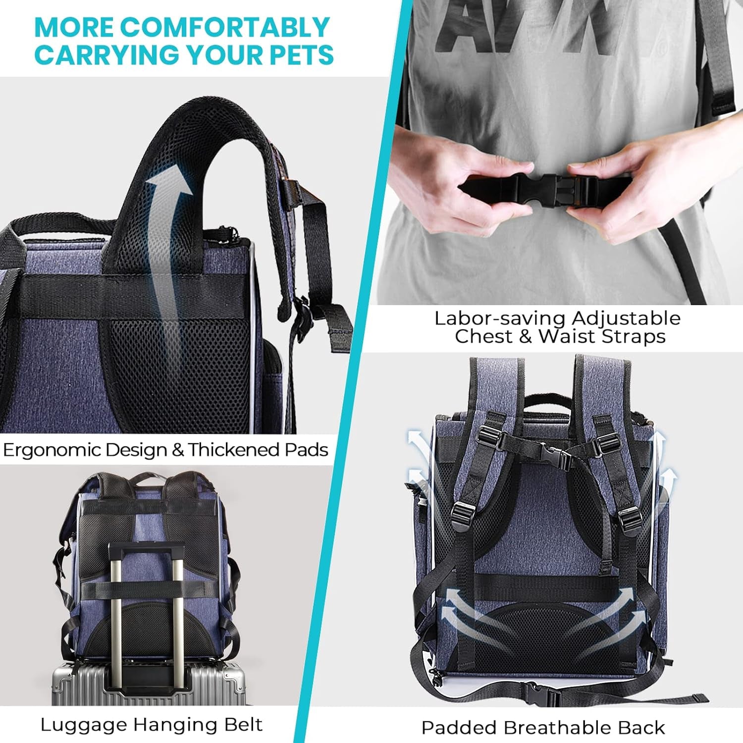 Cat Carrier Backpack – Foldable Pet Travel Bag for Cats & Small Dogs, Breathable Design with Safety Leash & Folding Bowl, Ideal for Hiking & Outdoor Use