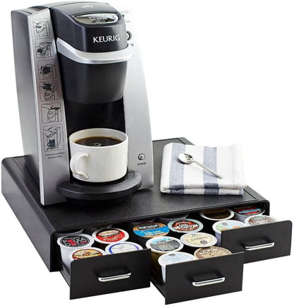 Coffee Pod Storage Drawer – Black Organizer for 36 K-Cup Pods, Space-Saving Countertop Holder