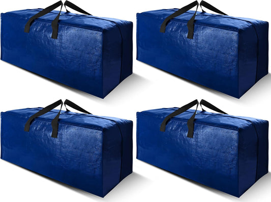 4-Pack Extra Large Moving Bags with Backpack Straps – Heavy Duty Foldable Storage Totes with Strong Zippers & Handles, Space-Saving Alternative to Boxes (X-Large, Blue)