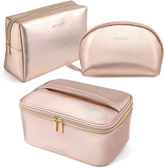 3-Piece Waterproof Makeup Bag Set – Travel Cosmetic Organizer Toiletry Pouches with Zipper for Women – Portable Wash Bags for Skincare, Beauty & Accessories