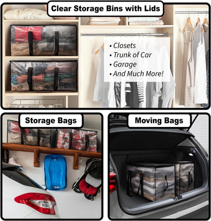 6-Pack Oversized Moving & Storage Bags – Heavy Duty Packing Totes with Backpack Straps, Zippers & Handles for College Dorm, Christmas Décor & Travel