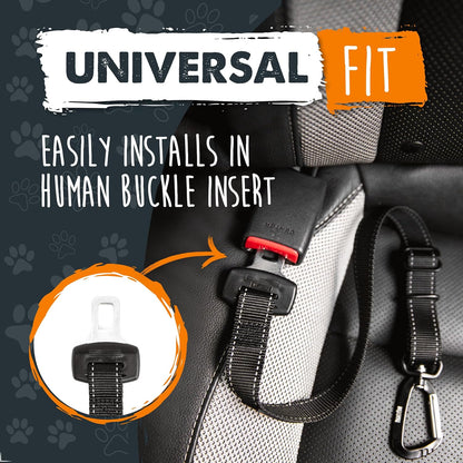 Dog Car Seat Belt – Universal Pet Safety Harness with Adjustable Strap, All-Metal Hardware & Human-Grade Seatbelt Material (Black)