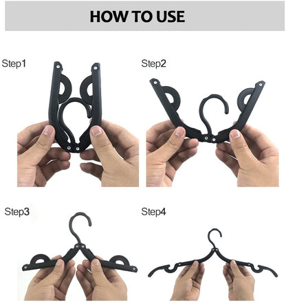 Neele 12-Pack Foldable Travel Hangers – Black Portable Clothes Hangers for Camping, Hotel & Small Spaces