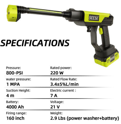 SEESE Cordless Pressure Washer – Portable Bottle-Compatible Power Cleaner with Single Port Charger Base for Car, Home & Garden Use