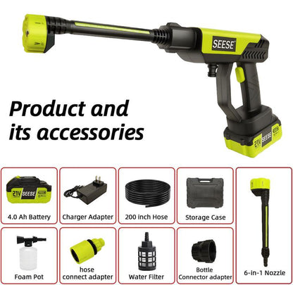 SEESE Cordless Pressure Washer – Portable Bottle-Compatible Power Cleaner with Single Port Charger Base for Car, Home & Garden Use