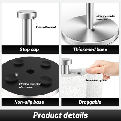 Free-Standing Stainless Steel Kitchen Roll Holder – Waterproof & Rustproof Paper Towel Stand with Suction Cups for Cookhouse, Bathroom & Outdoor Use (Silver)
