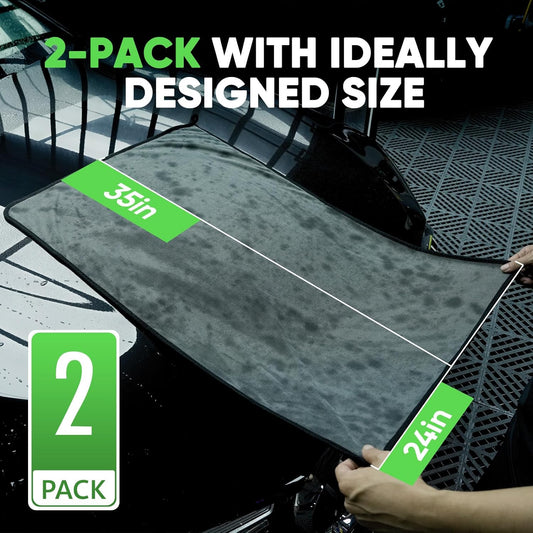 2-Pack Extra Large Microfiber Towels – 35"×24" Ultra Absorbent Car Drying Cloths for Trucks, Scratch-Free & Streak-Free Finish