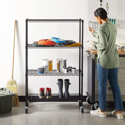 Heavy-Duty 4-Shelf Storage Unit – Black Adjustable Shelving Rack with Levelling Feet, 640kg Capacity, 91.4×35.6×137.1cm