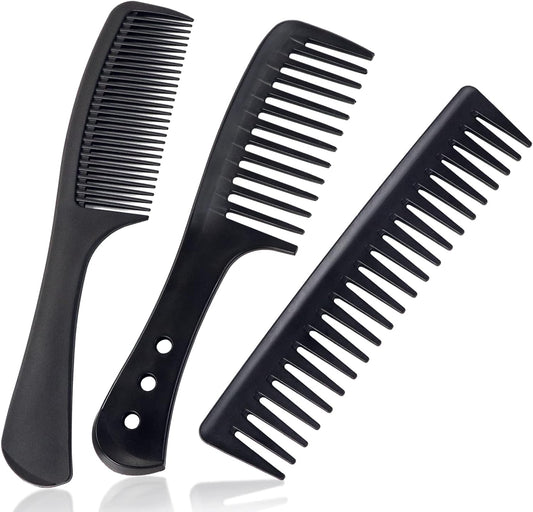 3-Piece Wide Tooth Comb Set – Carbon Fiber, Heat-Resistant & Anti-Static Styling Combs for All Hair Types