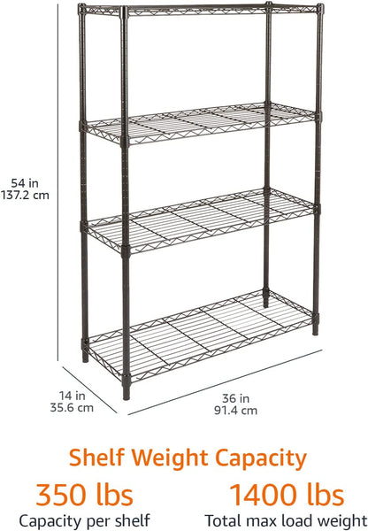 Heavy-Duty 4-Shelf Storage Unit – Black Adjustable Shelving Rack with Levelling Feet, 640kg Capacity, 91.4×35.6×137.1cm