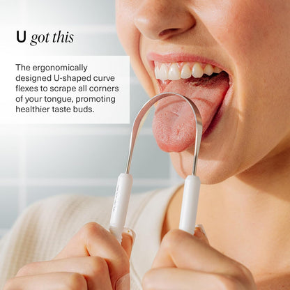 Stainless Steel Tongue Scraper for Adults & Kids – Breath-Freshening Cleaner with Case & Linen Travel Pouch (Pack of 1)