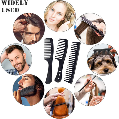 3-Piece Wide Tooth Comb Set – Carbon Fiber, Heat-Resistant & Anti-Static Styling Combs for All Hair Types