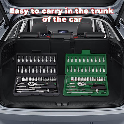 53/46-Piece Car Repair Tool Set – Ratchet Torque Wrench, Spanner, Screwdriver & Socket Combo Kit for Bicycle, Auto & Mechanic Use