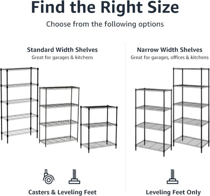 5-Shelf Medium Storage Unit – Heavy Duty Adjustable Shelving with 4" Casters & Levelling Feet, 680Kg Capacity, 76.2×35.6×164.5 cm, Black