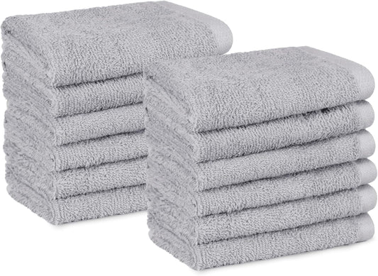 12-Pack Grey Face Towels – 100% Cotton Extra Absorbent Washcloths, Fast-Drying Salon Towels for Bathroom (30×30 cm)