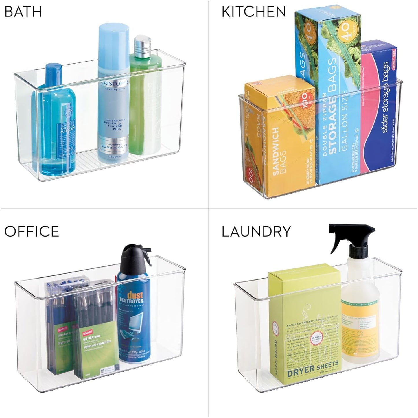 iDesign 66140 Large Affixx Adhesive Kitchen Organizer – Peel & Stick Strong-Hold Clear Storage Rack, X-Large