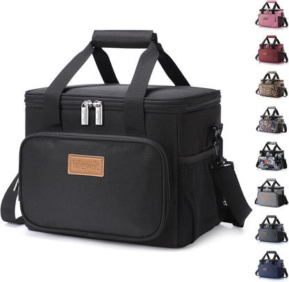 15L Insulated Cooler Lunch Bag – Fits 24 Cans, Leakproof & Portable for Work, School, Beach, Picnic – Black
