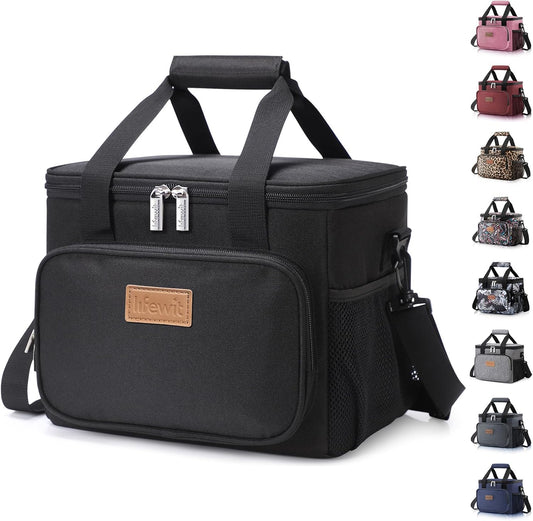 15L Insulated Cooler Lunch Bag – Fits 24 Cans, Leakproof & Portable for Work, School, Beach, Picnic – Black