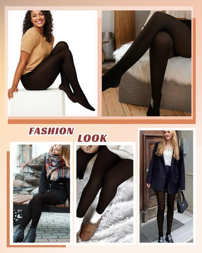 MueznaMuezna 5 SHADES Magic Fleece Lined Leggings – Closed Foot Tights with Light to Brown Fur  Plus Size Thermal Tights with Unique Metal Texture for Fall & Winter Comfort