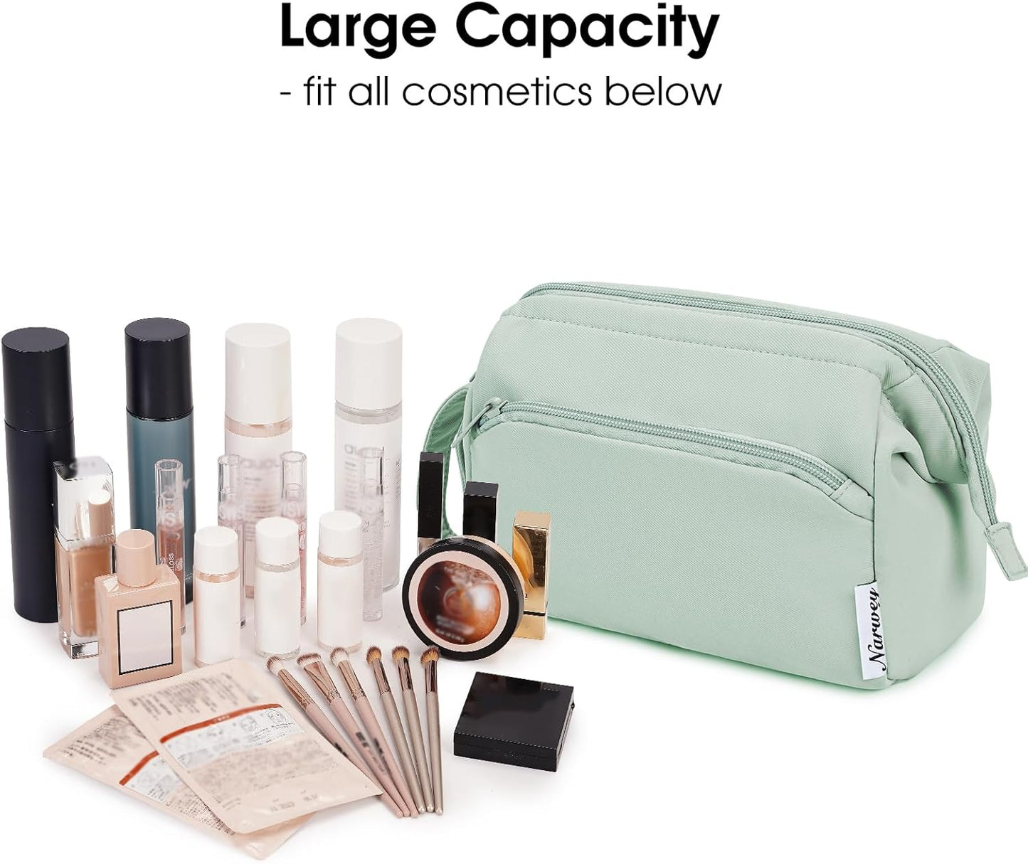 Large Makeup Bag – Mint Green Wide-Open Travel Toiletry & Cosmetic Organizer Pouch for Women