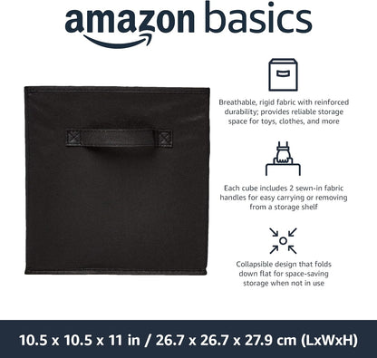 6-Pack Collapsible Fabric Storage Cubes with Handles – Solid Black Foldable Organizers for Closet, Shelves & Home Storage (26.6 × 26.6 × 27.9 cm)