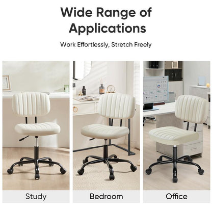 Compact PU Leather Office Chair – Height Adjustable Armless Swivel Task Chair for Small Spaces, Home Office, Bedroom, Student Desk & Vanity Use
