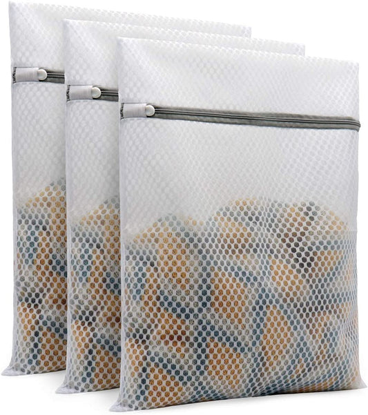 3-Pack Durable Honeycomb Mesh Laundry Bags – Medium 12" x 16" Wash Bags for Delicates, Lingerie & Baby Clothes